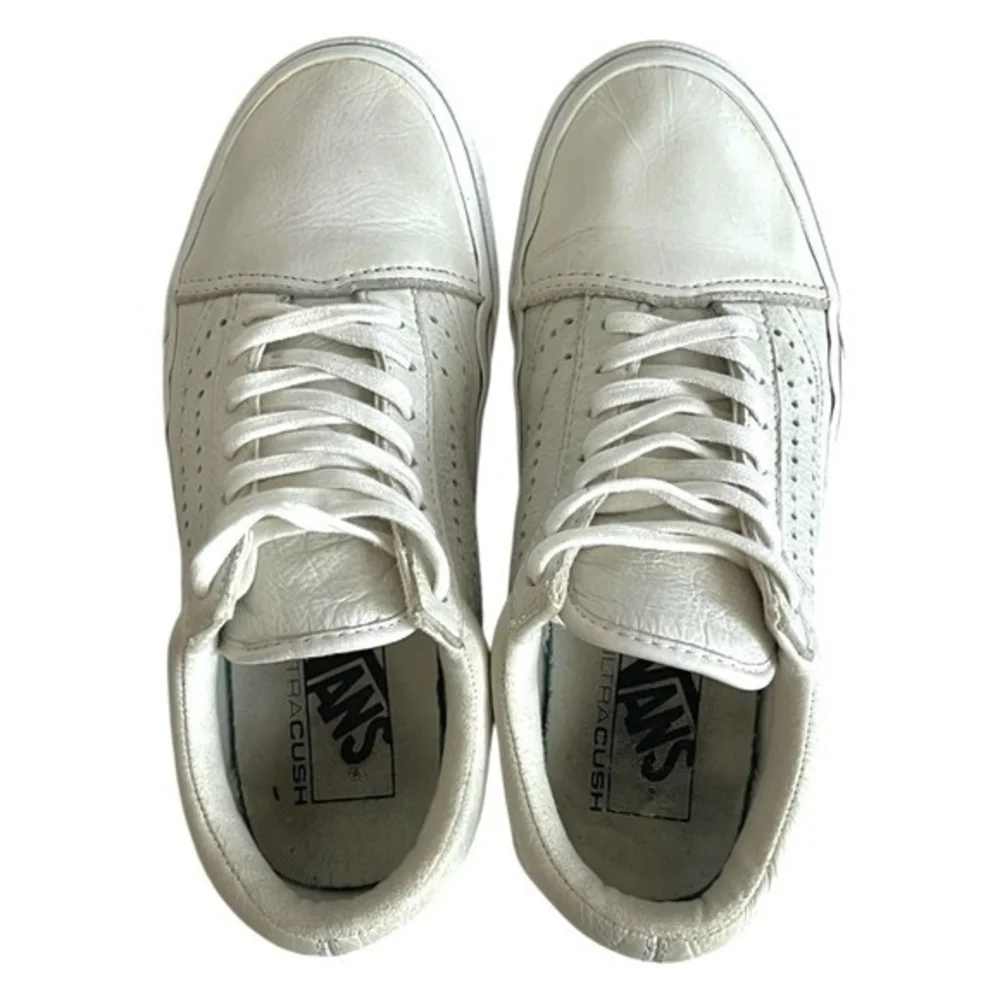 VANS Old Skool Reissue White Leather Sneakers Lace Up Athletic Shoes Mens 5